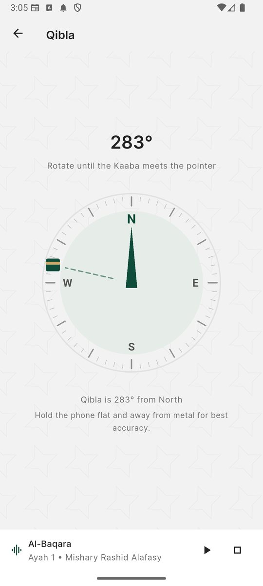 Qibla compass screen